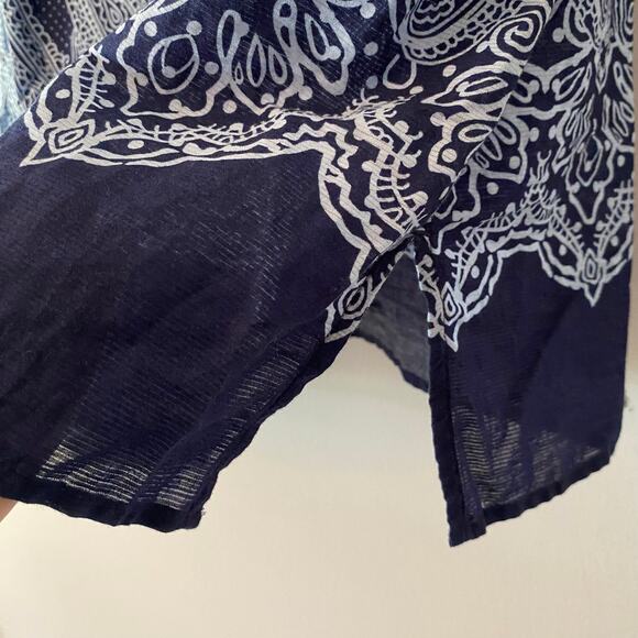 Chico's Women's size 2 / Large Navy Blue Boho Paisley Beaded Blouse 100% Cotton - Picture 7 of 11